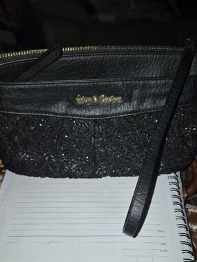 Juicy Couture Black Sparkle Lace Wristlet Clutch